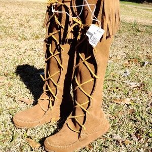 Minnetonka Knee High Brown Suede Boots New Size 5